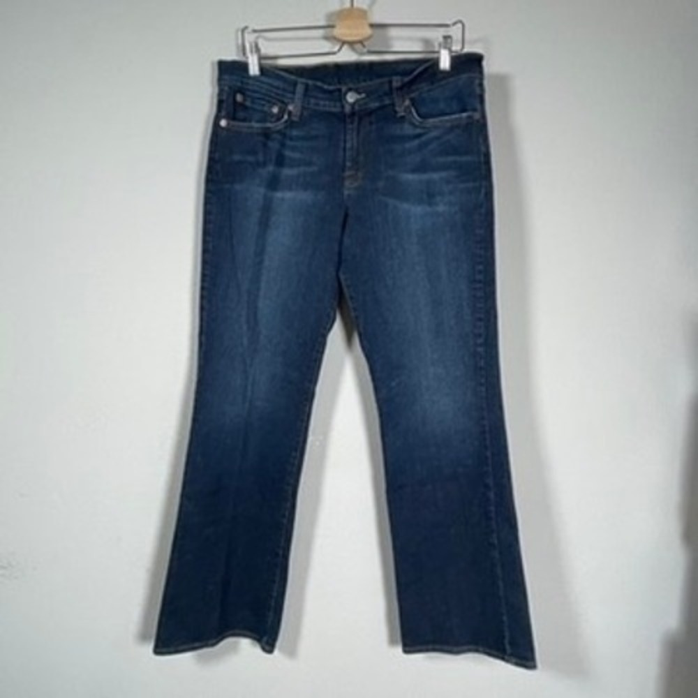 Lucky‎ Brand Midrise Flare Jeans Womens 14/32 Blue Boho Western Dark Wash Denim